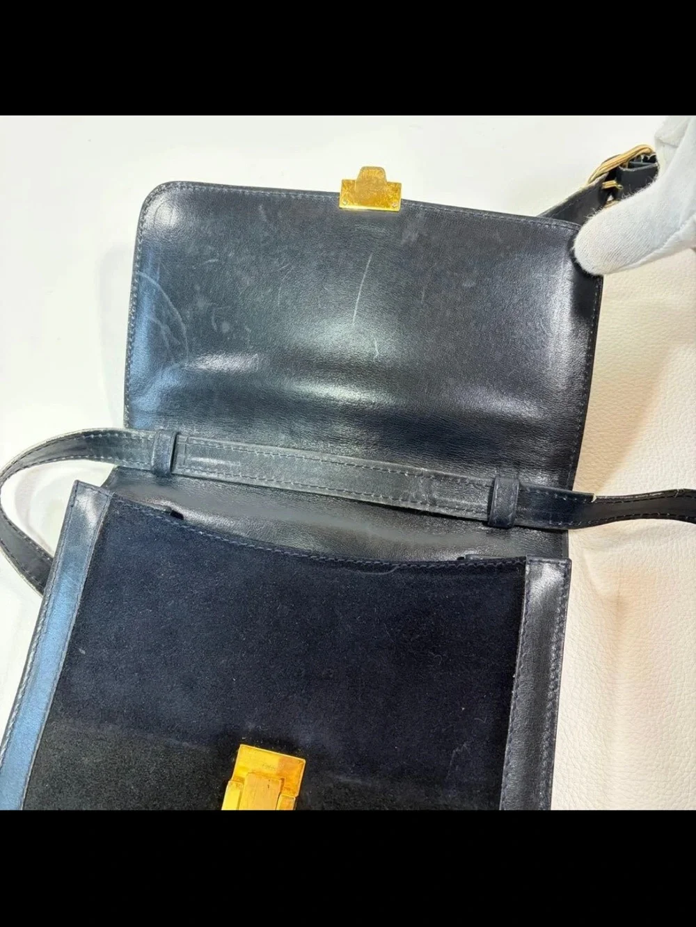Gucci Black Suede Messenger Bag with Red & Blue Web Stripe
